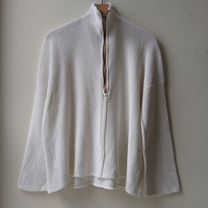 Skif Linen Cotton 1/2 Zip Sweater White Women's One Size
